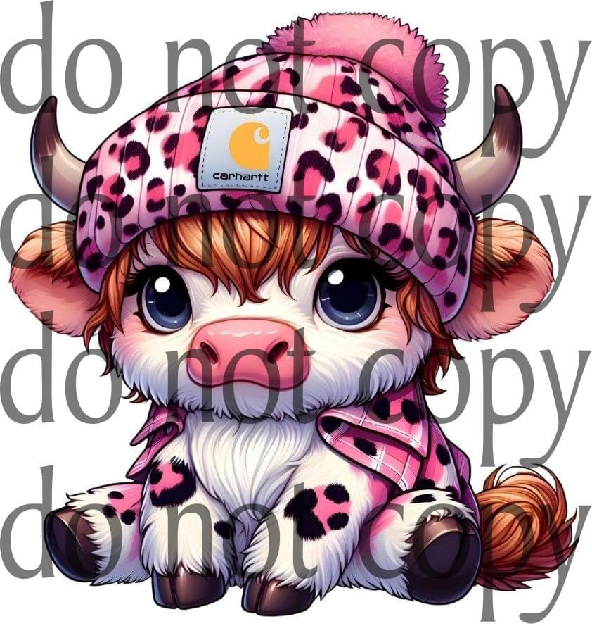 cow with pink hat transfer