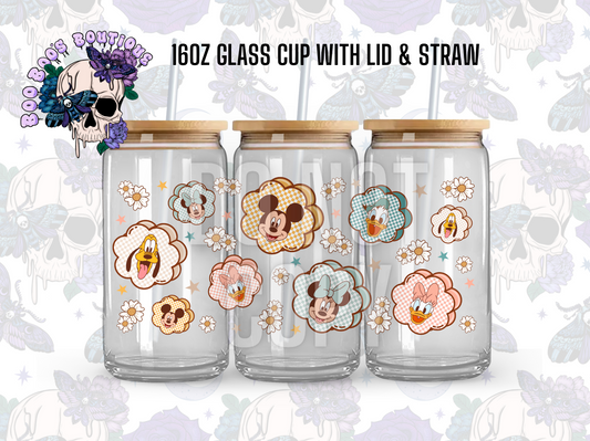 MM Flower friend collage (16oz Clear glass completed cup with Lid & straw)