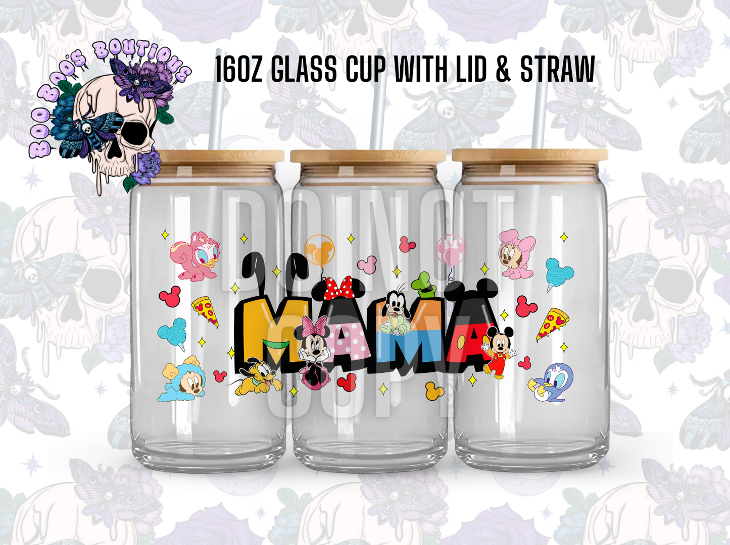 MM friends MAMA (16oz Clear glass completed cup with Lid & straw)