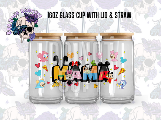 MM friends MAMA (16oz Clear glass completed cup with Lid & straw)