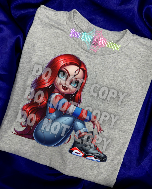 Red Hair Doll Sublimation Unisex GREY Tee (7 business days)