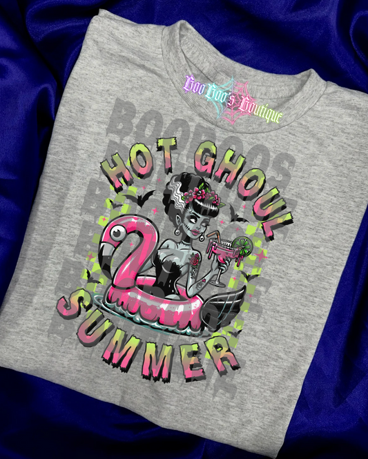 Hot Ghoul Summer Flamingo Sublimation Unisex GREY Tee (7 business days)