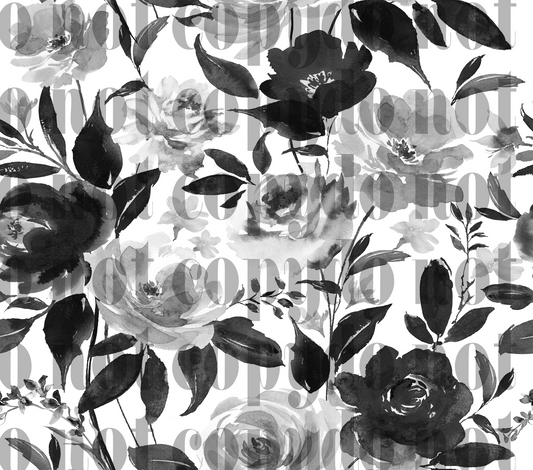 Black and grey flowers 20oz VINYL tumblr Transfer